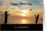 Happy Father’s Day Man and Boy on Beach For Son card