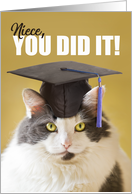 You DId it Niece Graduation Cute Cat in a Grad Cap card