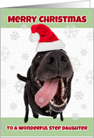 Merry Christmas Step Daughter Funny Dog in Santa Hat Humor card