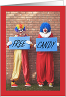 Happy Halloween Creepy Clowns With Free Candy Humor card