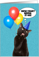 Happy New Year Cat Licking Paw Humor card