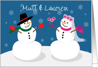 Custom Names Winter Wedding Congratulations Snowman Couple card