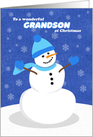 Merry Christmas Grandson Snowman in Blue card