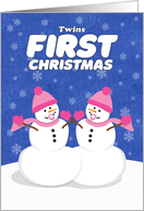 Merry Christmas Girl Twin Babies First Cute Snowman card