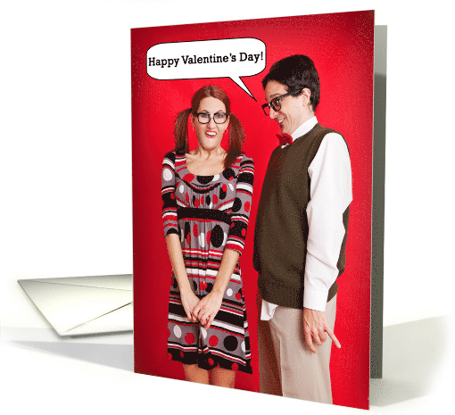Happy Valentine's Day Awkward Nerd Couple Humor card (1552814)