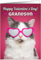 Happy Valentine’s Day Grandson Cute Cat in Heart Sunglasses card