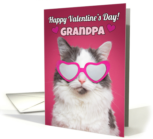 Happy Valentine's Day Grandpa Cute Cat in Heart Sunglasses card