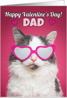 Happy Valentine’s Day Dad Cute Cat in Heart Sunglasses card