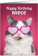 Happy Birthday Niece Cute Cat in Heart Glasses card