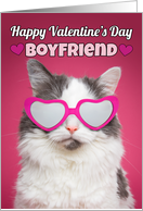 Happy Valentine’s Day Boyfriend Cute Cat in Heart Sunglasses card
