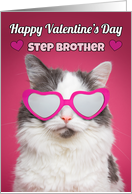 Happy Valentine’s Day Step Brother Cute Cat in Heart Sunglasses card