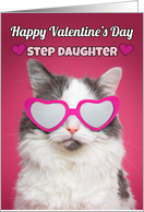 Happy Valentine’s Day Step Daughter Cute Cat in Heart Sunglasses card