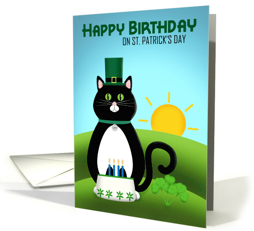 Happy Birthday on St. Patrick's Day For Anyone Cute Cat in Hat card