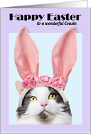 Happy Easter Cousin Funny Cat in Bunny Ears card
