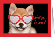 Happy Valentine’s Day For Anyone Cute Shiba Inu Puppy in Heart Glasses card