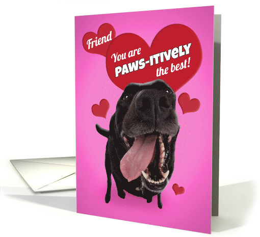 Happy Birthday Friend Cute Black Lab Dog with Red Hearts card