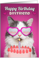 Happy Birthday Boyfriend Cute Cat With Birthday Cake Humor card