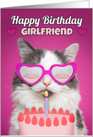 Happy Birthday Girlfriend Cute Cat With Birthday Cake Humor card