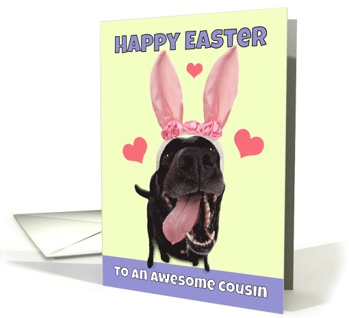 Happy Easter Cousin Name Dog in Bunny Ears Humor card (1555826)