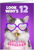 Happy Birthday 12 Year Old Cute Cat WIth Cake Humor card
