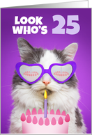 Happy Birthday 25 Year Old Cute Cat WIth Cake Humor card