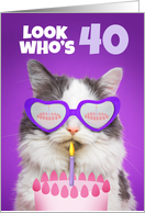 Happy Birthday 40 Year Old Cute Cat WIth Cake Humor card