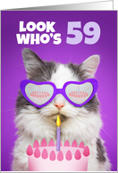 Happy Birthday 59 Year Old Cute Cat WIth Cake Humor card