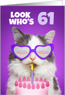 Happy Birthday 61 Year Old Cute Cat WIth Cake Humor card