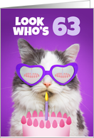 Happy Birthday 63 Year Old Cute Cat WIth Cake Humor card