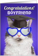 Congratulations Graduate Boyfriend Cute Cat in Grad Cap Humor card