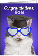 Congratulations Graduate Son Cute Cat in Grad Cap Humor card