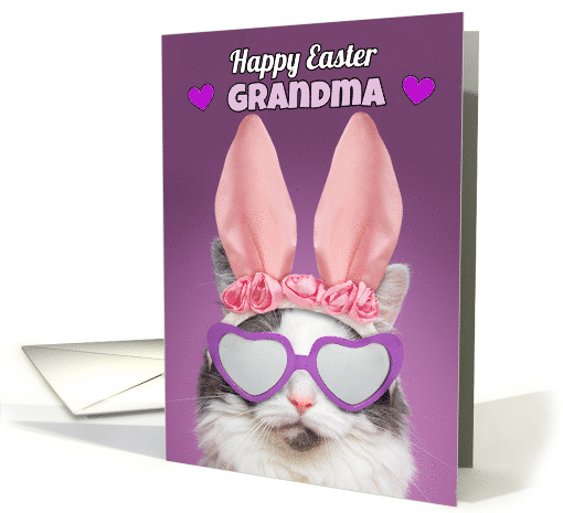 Happy Easter Grandma Cat in Bunny Ears Humor card (1559010)