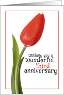 Happy Third Anniversary Beautiful Red Tulip card