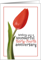 Happy 34th Anniversary Beautiful Red Tulip card
