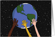 Happy Earth Day Multiracial Hands Holding Planet card