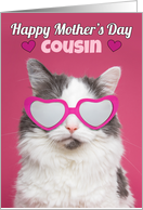 Happy Mother’s Day Cousin Cute Cat in Heart Glasses Humor card