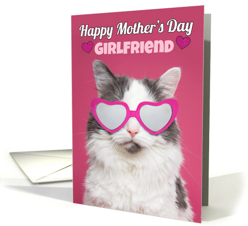 Happy Mother's Day Girlfriend Cute Cat in Heart Glasses Humor card
