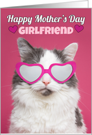 Happy Mother’s Day Girlfriend Cute Cat in Heart Glasses Humor card