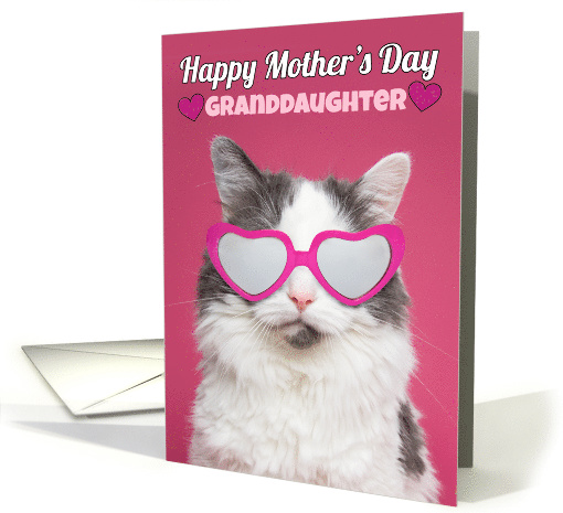 Happy Mother's Day Granddaughter Cute Cat in Heart Glasses Humor card
