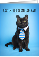 Happy Father’s Day Cousin Cute Cat in Blue Tie Humor card