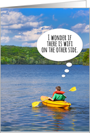 Hope You’re Surviving at Summer Camp Boy in Kayak Humor card