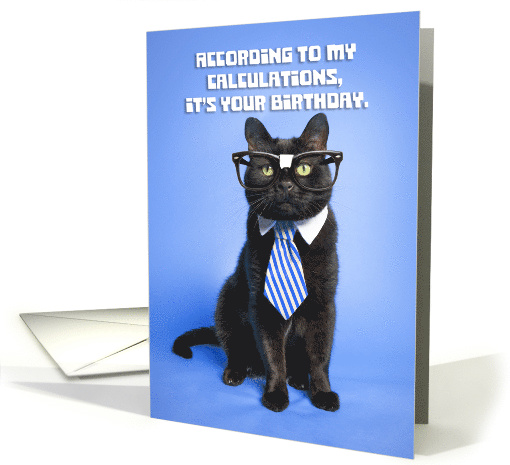 Happy Birthday Smart Cat in Glasses and Tie Humor card (1573658)