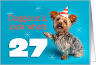 Happy 27th Birthday Yorkie in a Party Hat Humor card