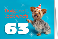 Happy 63nd Birthday Yorkie in a Party Hat Humor card