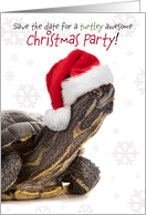 Save The Date Christmas Party Turtle in Santa Hat Humor card