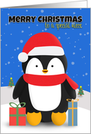 Merry Christmas Niece Penguin With Gifts in the Snow card