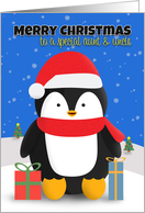 Merry Christmas Aunt and Uncle Penguin With Gifts in the Snow card