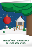Merry First Christmas in Your New Home Winter Houses Illustration card