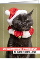 Merry Christmas For Anyone Cat in Santa Hat Making Funny Face Humor card