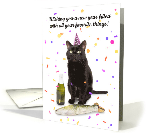 Happy New Year For Anyone Funny Cat Celebrating card (1592752)
